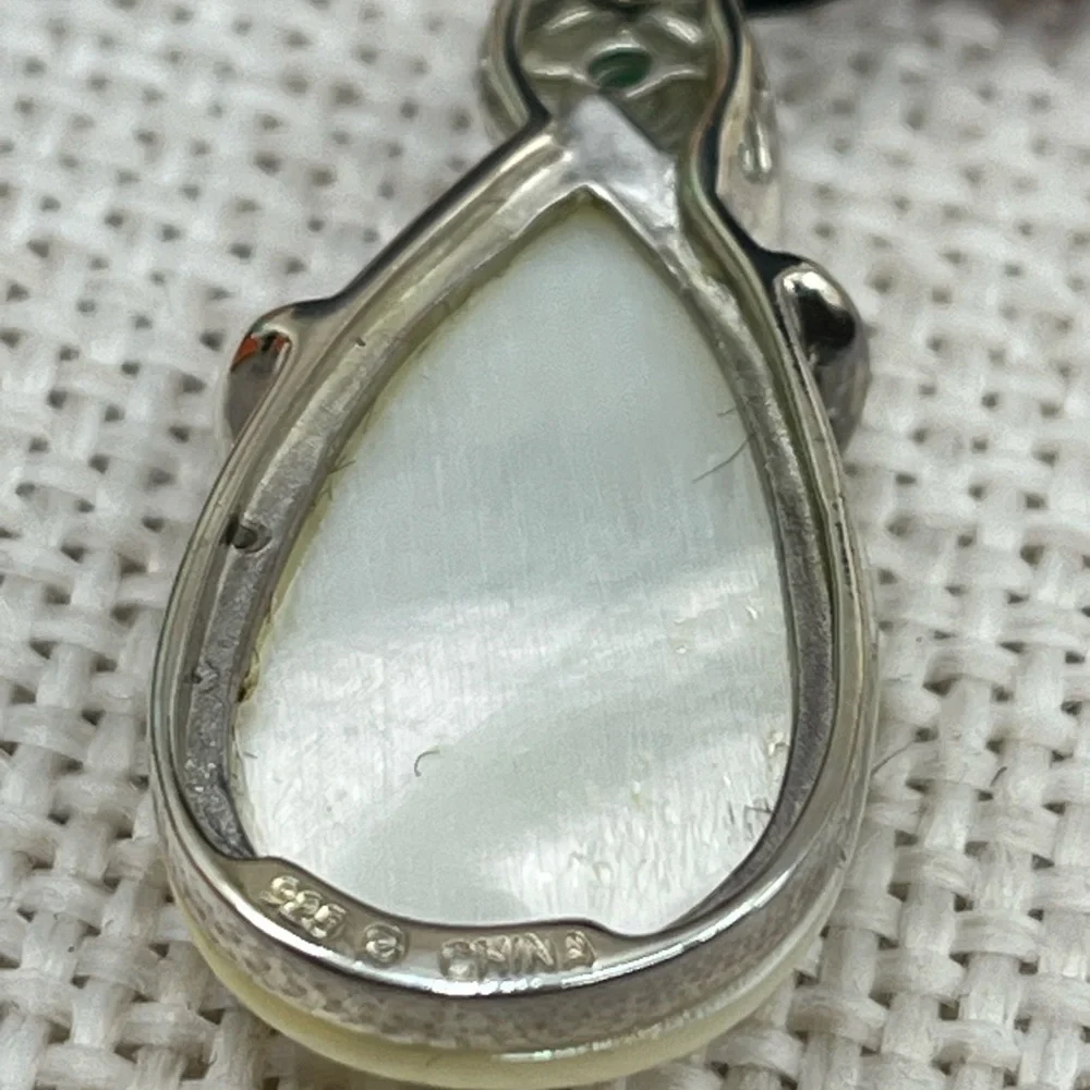 Vintage Sterling Silver Mother of Pearl & Gemstone Pendant